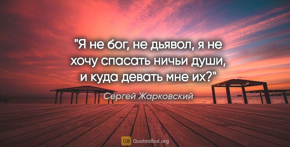 Сергей Жарковский цитата: "Я не бог, не дьявол, я не хочу спасать ничьи души, и куда..."