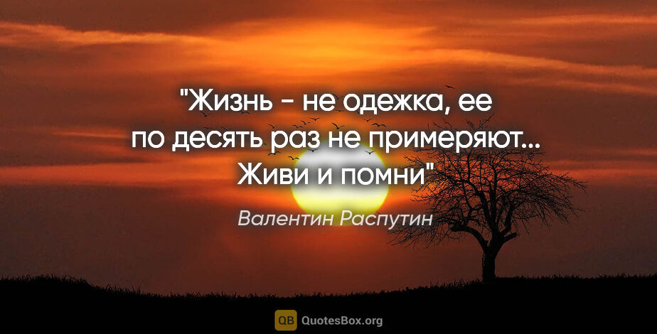 Валентин Распутин цитата: "Жизнь - не одежка, ее по десять раз не примеряют...

"Живи и..."