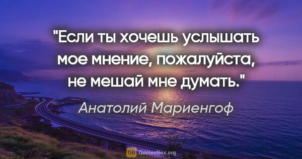 Анатолий Мариенгоф цитата: "Если ты хочешь услышать мое мнение, пожалуйста, не мешай мне..."