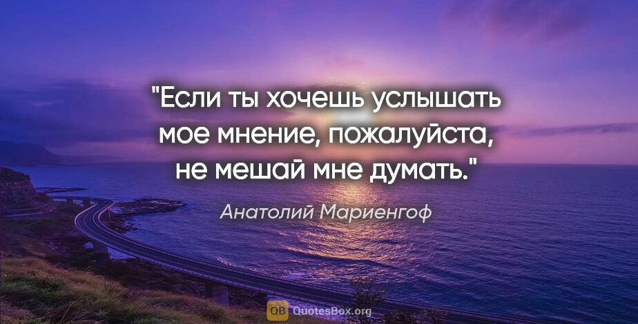 Анатолий Мариенгоф цитата: "Если ты хочешь услышать мое мнение, пожалуйста, не мешай мне..."