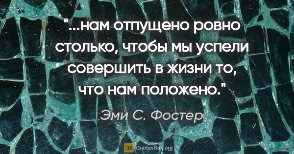 Эми С. Фостер цитата: "нам отпущено ровно столько, чтобы мы успели совершить в жизни..."