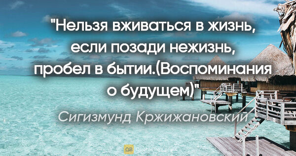 Сигизмунд Кржижановский цитата: "Нельзя вживаться в жизнь, если позади нежизнь, пробел в..."