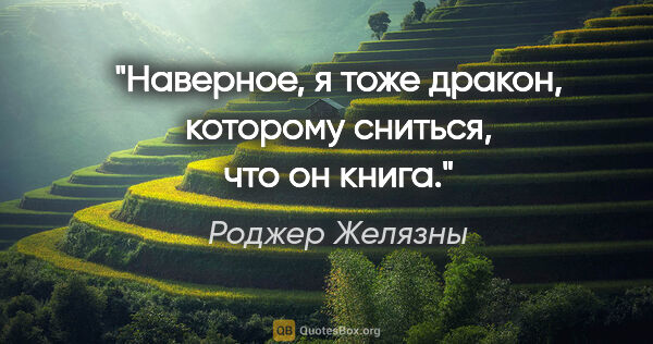 Роджер Желязны цитата: "Наверное, я тоже дракон, которому сниться, что он книга."