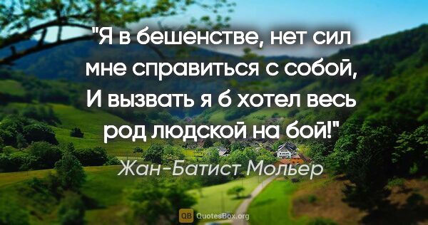 Жан-Батист Мольер цитата: "Я в бешенстве, нет сил мне справиться с собой,

И вызвать я б..."