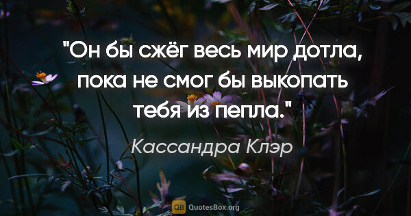 Кассандра Клэр цитата: "Он бы сжёг весь мир дотла, пока не смог бы выкопать тебя из..."