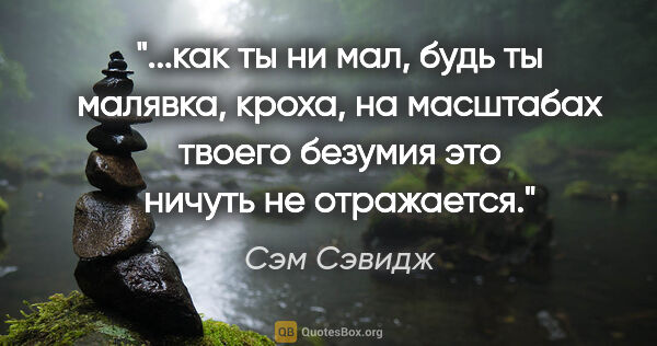 Сэм Сэвидж цитата: "как ты ни мал, будь ты малявка, кроха, на масштабах твоего..."