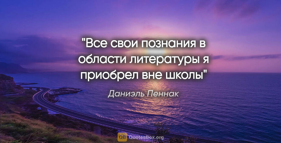 Даниэль Пеннак цитата: "Все свои познания в области литературы я приобрел вне школы"