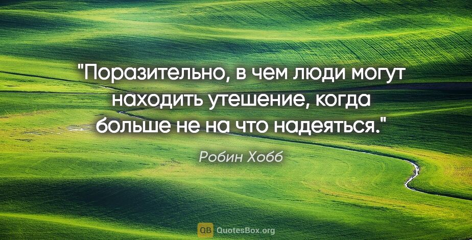 Робин Хобб цитата: "Поразительно, в чем люди могут находить утешение, когда больше..."