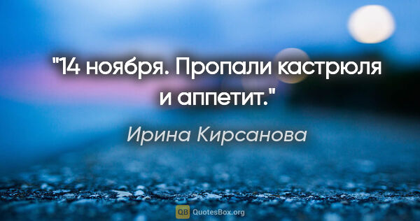 Ирина Кирсанова цитата: "14 ноября. Пропали кастрюля и аппетит."