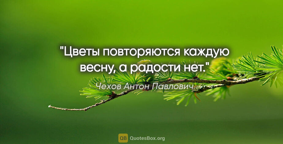 Чехов Антон Павлович цитата: "Цветы повторяются каждую весну, а радости нет."