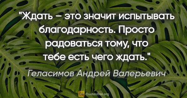 Геласимов Андрей Валерьевич цитата: "Ждать – это значит испытывать благодарность. Просто радоваться..."