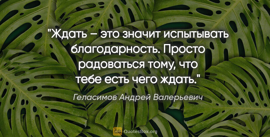 Геласимов Андрей Валерьевич цитата: "Ждать – это значит испытывать благодарность. Просто радоваться..."