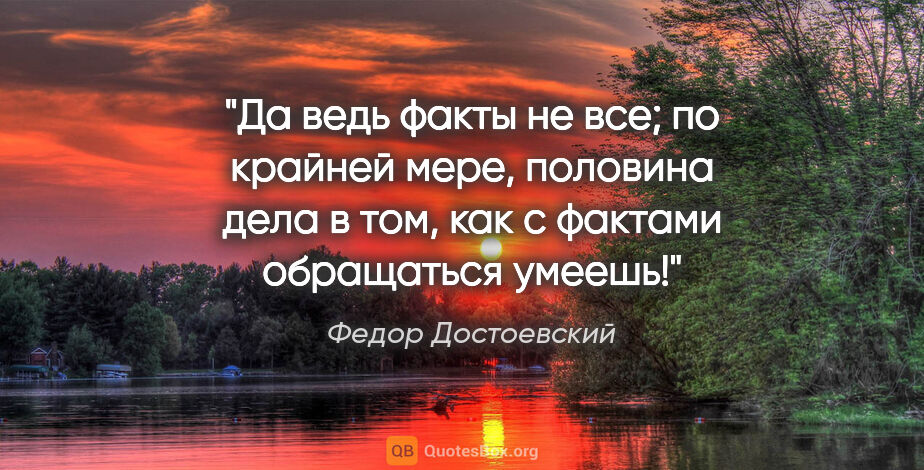 Федор Достоевский цитата: "Да ведь факты не все; по крайней мере, половина дела в том,..."