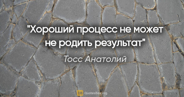 Тосс Анатолий цитата: "Хороший процесс не может не родить результат"