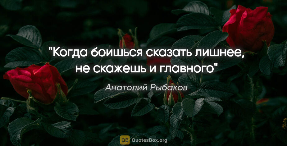 Анатолий Рыбаков цитата: "Когда боишься сказать лишнее, не скажешь и главного"
