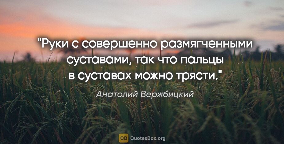 Анатолий Вержбицкий цитата: "Руки с совершенно размягченными суставами, так что пальцы в..."