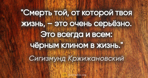 Сигизмунд Кржижановский цитата: "Смерть той, от которой твоя жизнь, – это очень серьёзно. Это..."