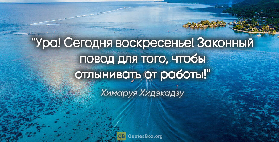 Химаруя Хидэкадзу цитата: "Ура! Сегодня воскресенье! Законный повод для того, чтобы..."