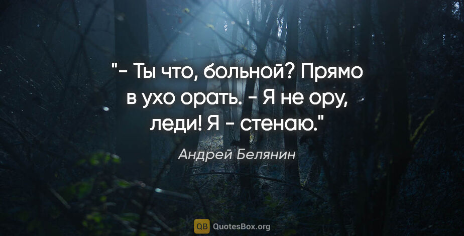 Андрей Белянин цитата: "- Ты что, больной? Прямо в ухо орать.

- Я не ору, леди! Я -..."