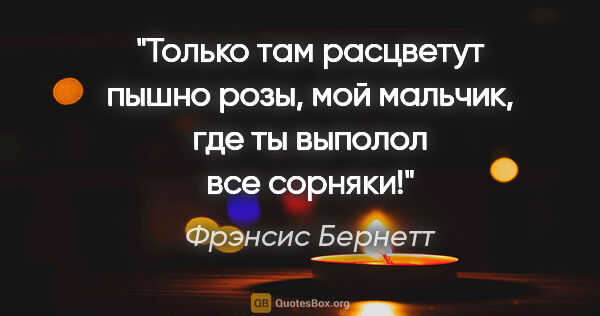 Фрэнсис Бернетт цитата: "Только там расцветут пышно розы, мой мальчик, где ты выполол..."