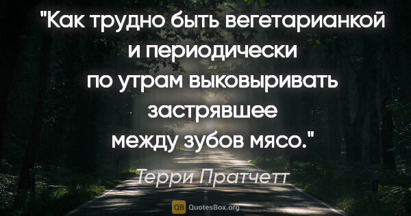 Терри Пратчетт цитата: "Как трудно быть вегетарианкой и периодически по утрам..."