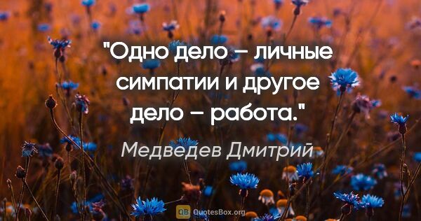 Медведев Дмитрий цитата: "Одно дело – личные симпатии и другое дело – работа."