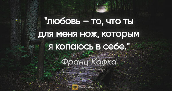 Франц Кафка цитата: "любовь – то, что ты для меня нож, которым я копаюсь в себе."