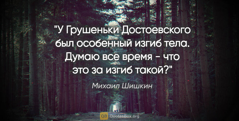 Михаил Шишкин цитата: "У Грушеньки Достоевского был особенный "изгиб" тела. Думаю все..."