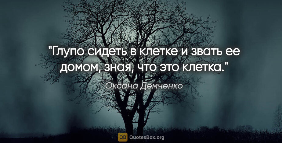 Оксана Демченко цитата: "Глупо сидеть в клетке и звать ее домом, зная, что это клетка."