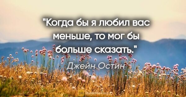 Джейн Остин цитата: "Когда бы я любил вас меньше, то мог бы больше сказать."