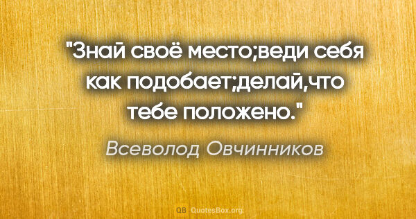 Всеволод Овчинников цитата: "Знай своё место;веди себя как подобает;делай,что тебе положено."