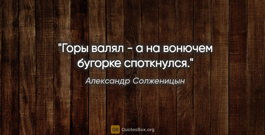 Александр Солженицын цитата: "Горы валял - а на вонючем бугорке споткнулся."