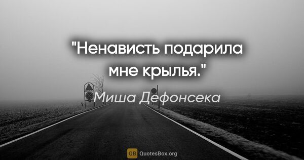 Миша Дефонсека цитата: "Ненависть подарила мне крылья."