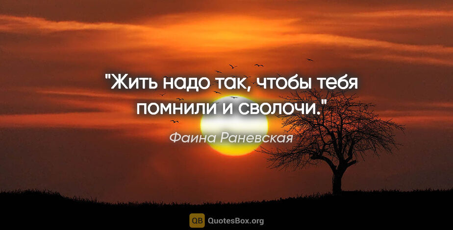 Фаина Раневская цитата: "Жить надо так, чтобы тебя помнили и сволочи."