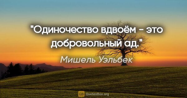 Мишель Уэльбек цитата: "Одиночество вдвоём - это добровольный ад."