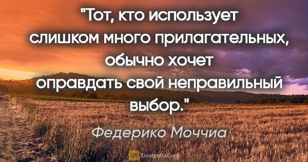 Федерико Моччиа цитата: "Тот, кто использует слишком много прилагательных, обычно хочет..."