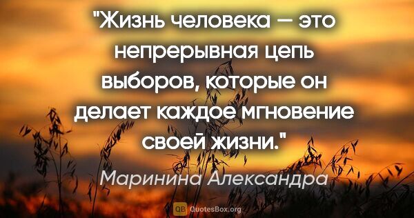 Маринина Александра цитата: "Жизнь человека — это непрерывная цепь выборов, которые он..."