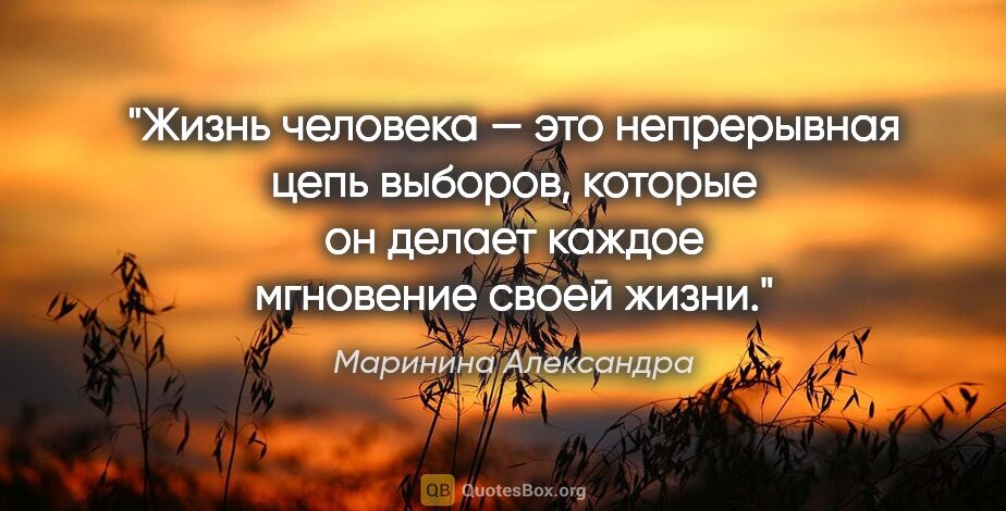 Маринина Александра цитата: "Жизнь человека — это непрерывная цепь выборов, которые он..."