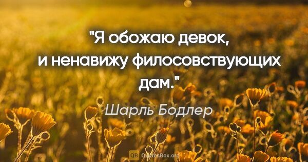 Шарль Бодлер цитата: "Я обожаю девок, и ненавижу филосовствующих дам."