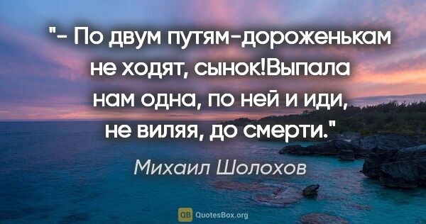 Михаил Шолохов цитата: "- По двум путям-дороженькам не ходят, сынок!Выпала нам одна,..."