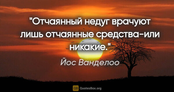 Йос Ванделоо цитата: "Отчаянный недуг врачуют лишь отчаянные средства-или никакие."