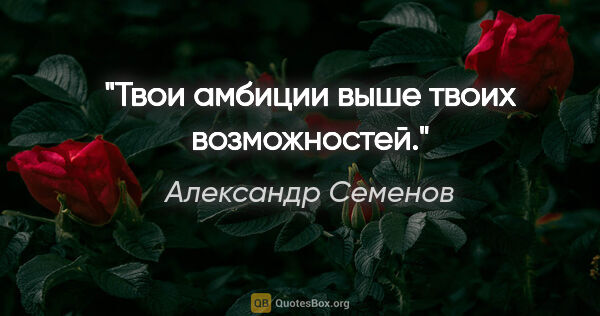 Александр Семенов цитата: "Твои амбиции выше твоих возможностей."