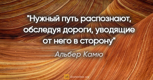 Альбер Камю цитата: ""Нужный путь распознают, обследуя дороги, уводящие от него в..."