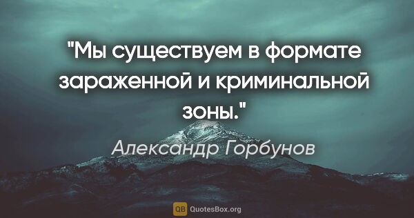 Александр Горбунов цитата: "Мы существуем в формате зараженной и криминальной "зоны"."