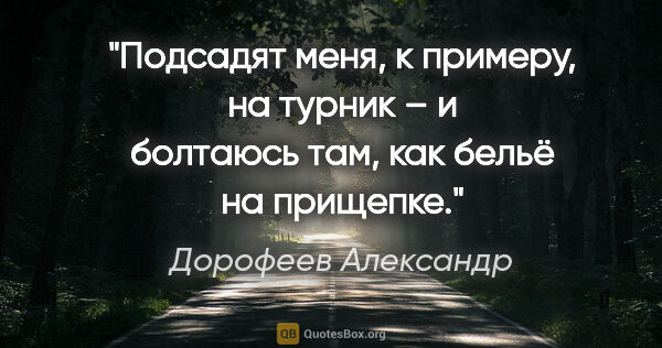 Дорофеев Александр цитата: "Подсадят меня, к примеру, на турник – и болтаюсь там, как..."