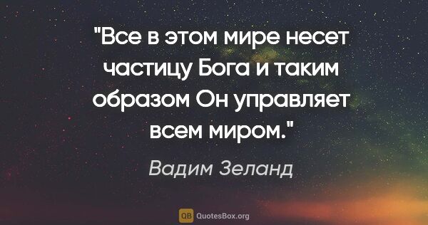 Вадим Зеланд цитата: "Все в этом мире несет частицу Бога и таким образом Он..."