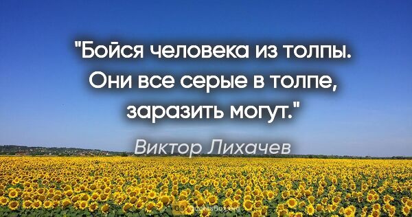 Виктор Лихачев цитата: "Бойся человека из толпы. Они все серые в толпе, заразить могут."