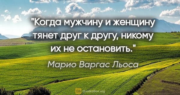 Марио Варгас Льоса цитата: "Когда мужчину и женщину тянет друг к другу, никому их не..."