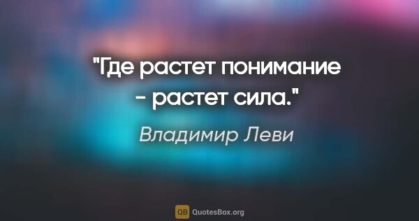 Владимир Леви цитата: "Где растет понимание - растет сила."