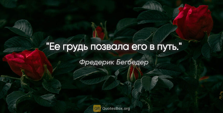 Фредерик Бегбедер цитата: "Ее грудь позвала его в путь."